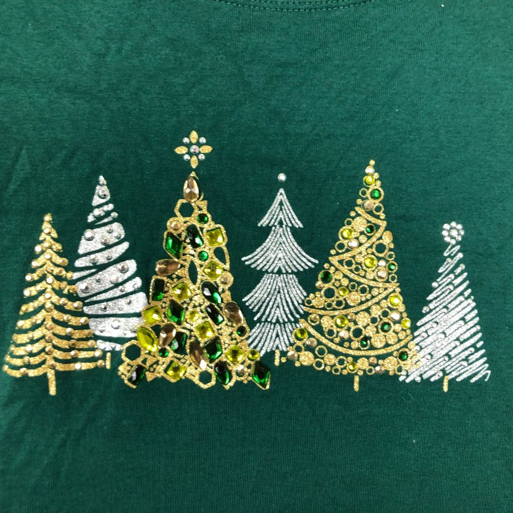 Karen Scott Christmas Holiday Top Size 2X Green 3/4 Sleeve Embellished Jeweled - Picture 3 of 7